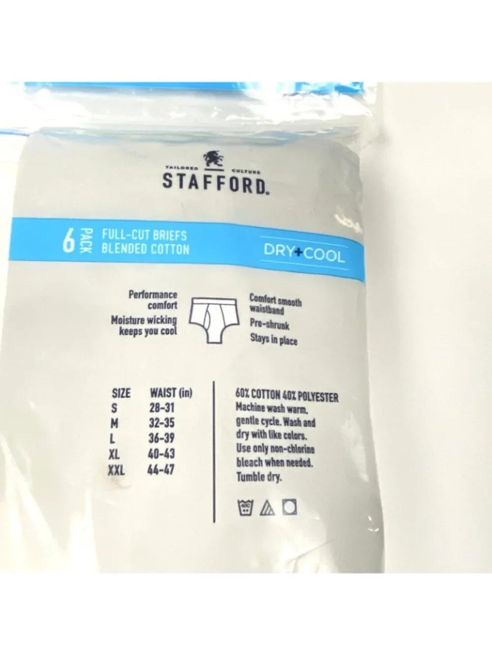 Stafford Briefs Mens L White 6 Pack Full Cut Dry Cool Cotton Blend NEW Unworn